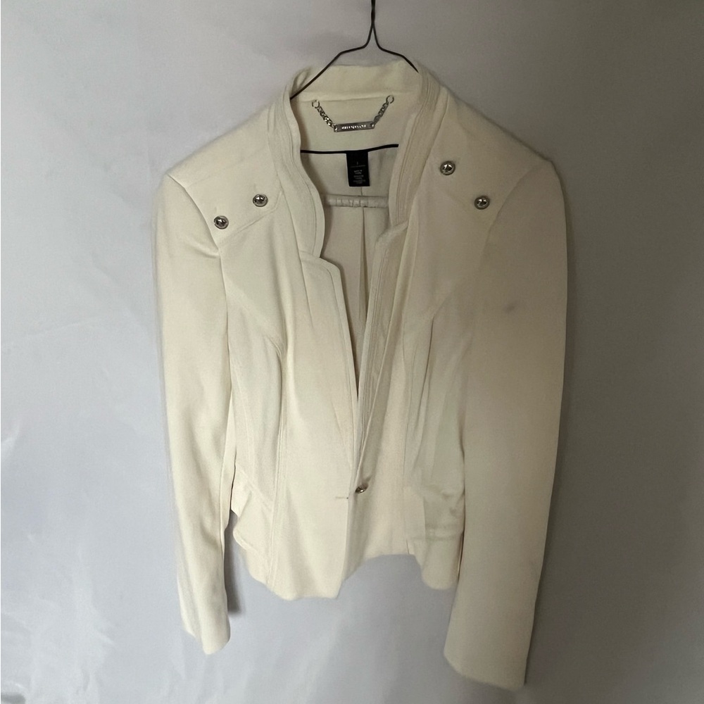 White House Black Market Peplum Cream White Blazer, Size 6